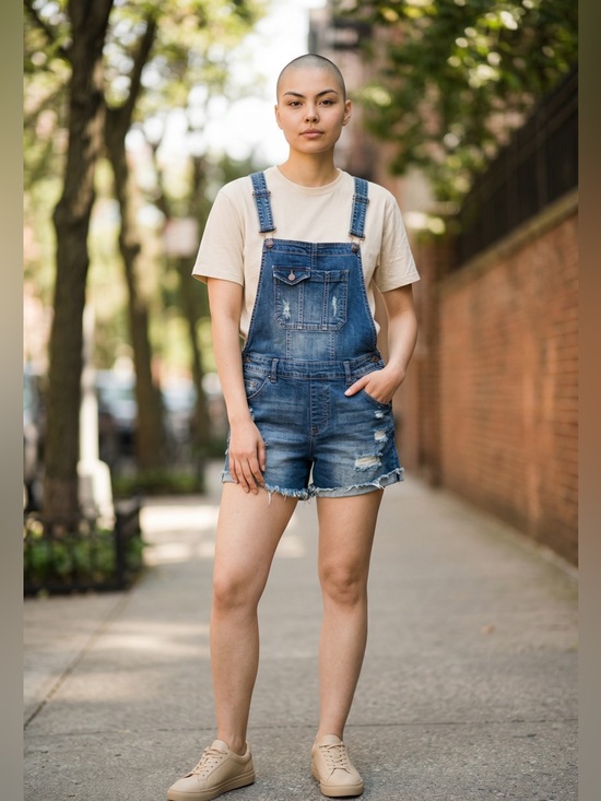 Wallflower Denim - Wallflower Distressed Blue Denim Short Overalls